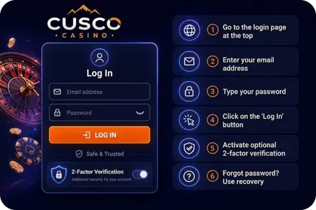 Logging in to a player account at Casino Cusco online