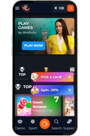 Een aangevuld saldo van € 100 rechtsboven in het account, klaar om het eerste spel te openen.