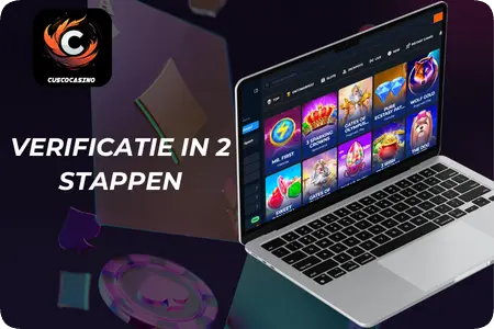 Laptop met de spellenlobby van Cusco Casino, als illustratie van de identiteitscontrole die je afrondt voor je eerste opname.