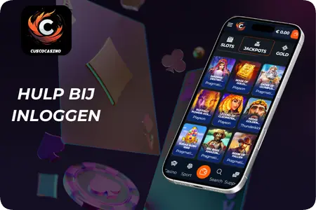 Smartphone met de slots van Cusco Casino, als illustratie van het herstellen van toegang na een mislukte aanmelding.